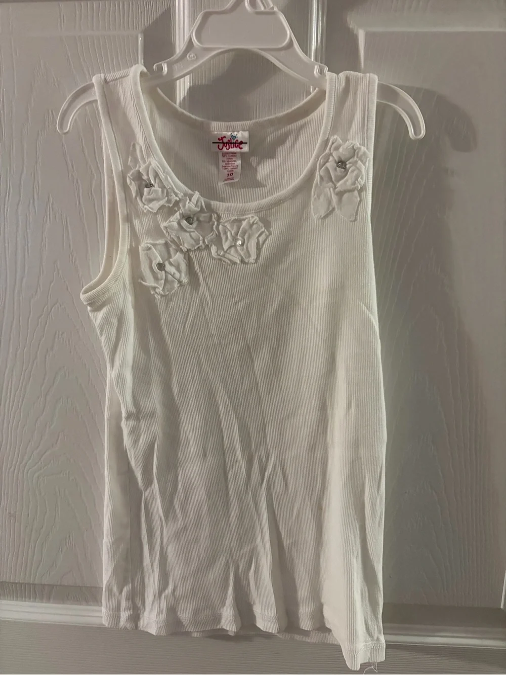Justice girls White Floral Applique Tank Top